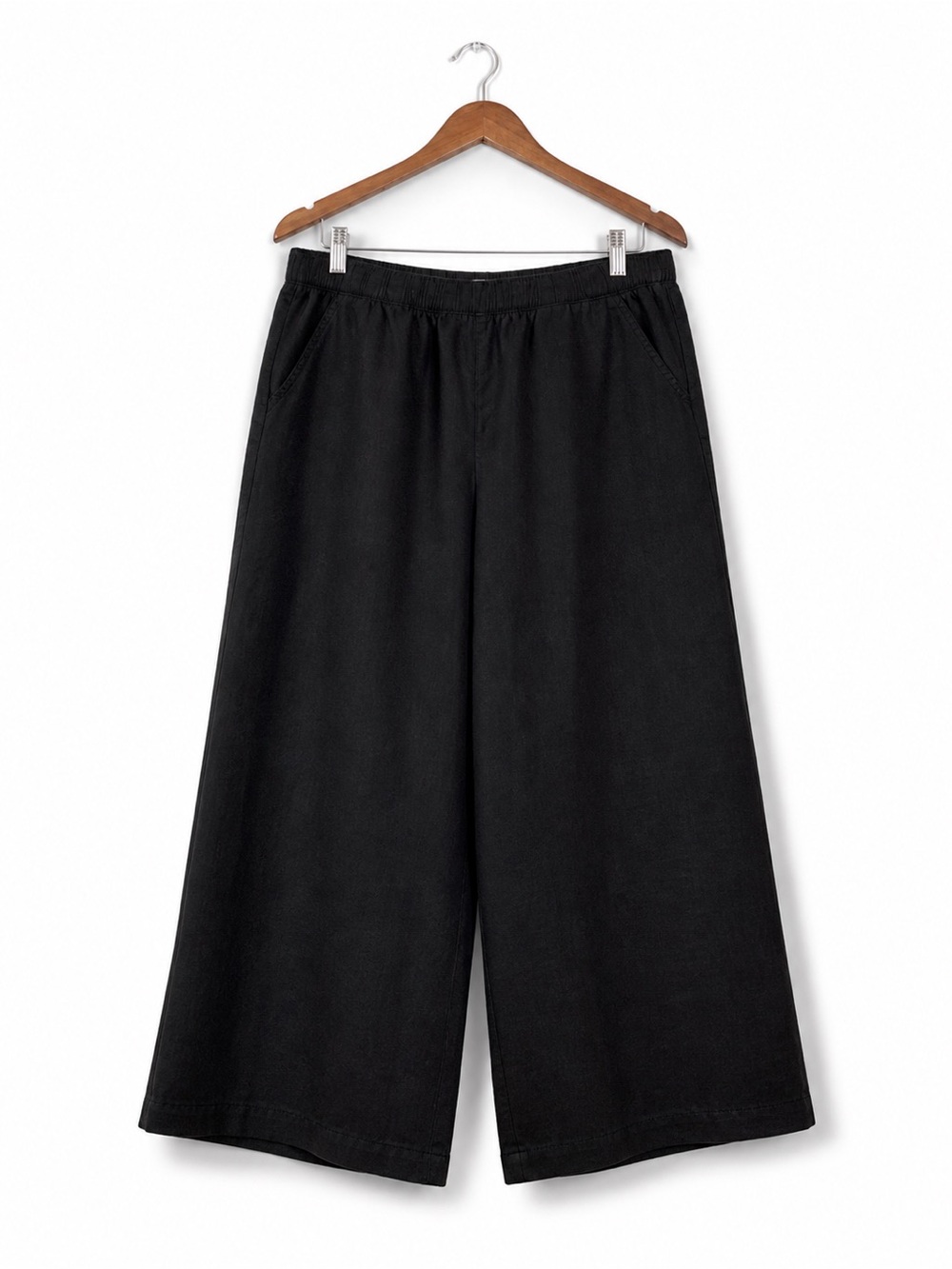 Croft & Barrow Linen Blend Wide Leg Capri Pants Black PullOn Elastic Waist Large